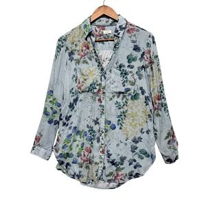 Anthropologie Pilcro Button Down Shirt Womens XXS Blue Floral Botanical Boho Top